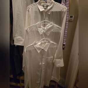 Lot Of 3 White Satin Button-Down Long Sleeve Blouse Shirt
